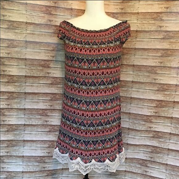 ✨ Xhilaration Aztec Smocked Off Shoulder Dress✨ - Picture 3 of 7